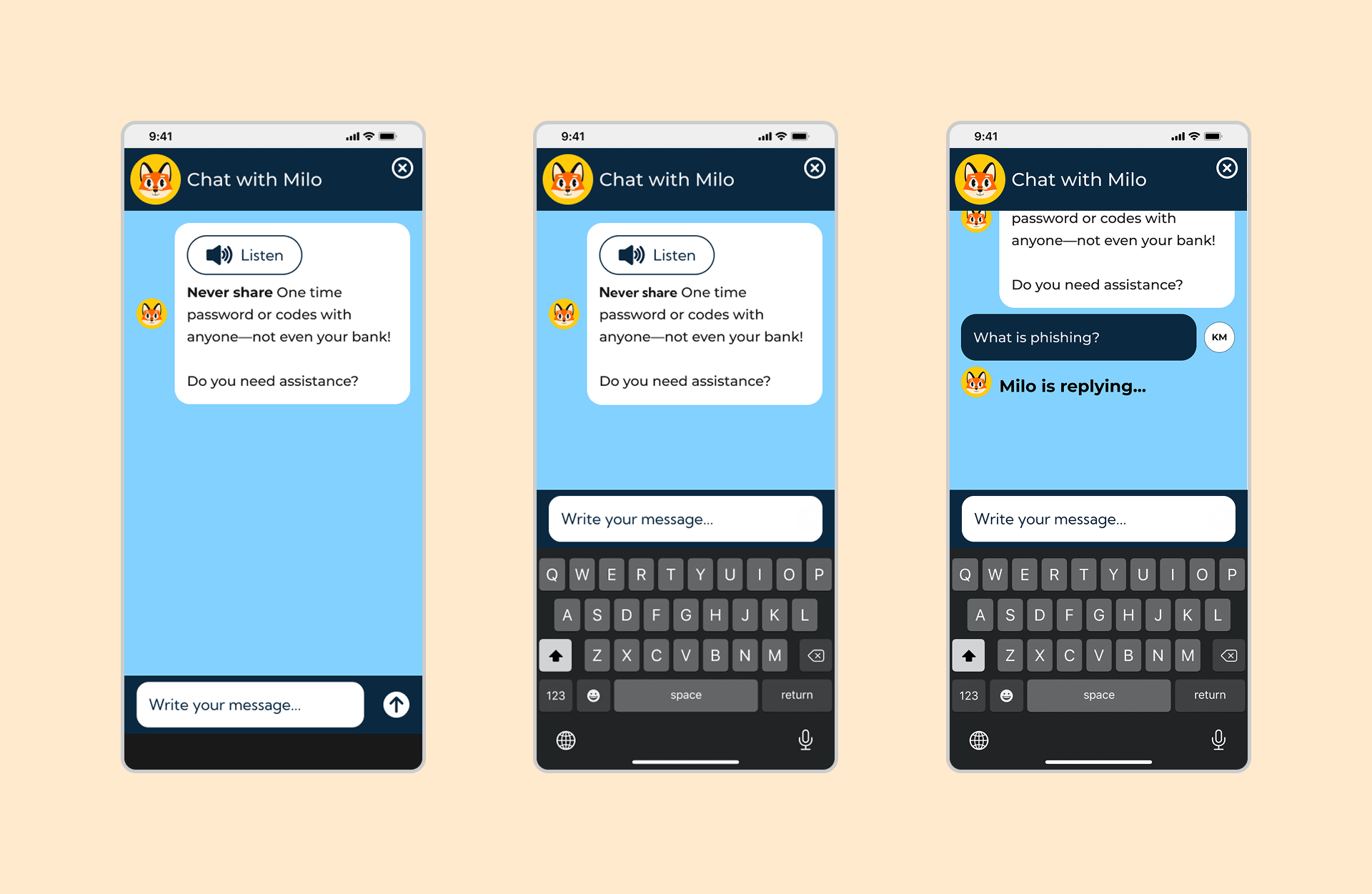 Safemilo AI Chat Screens