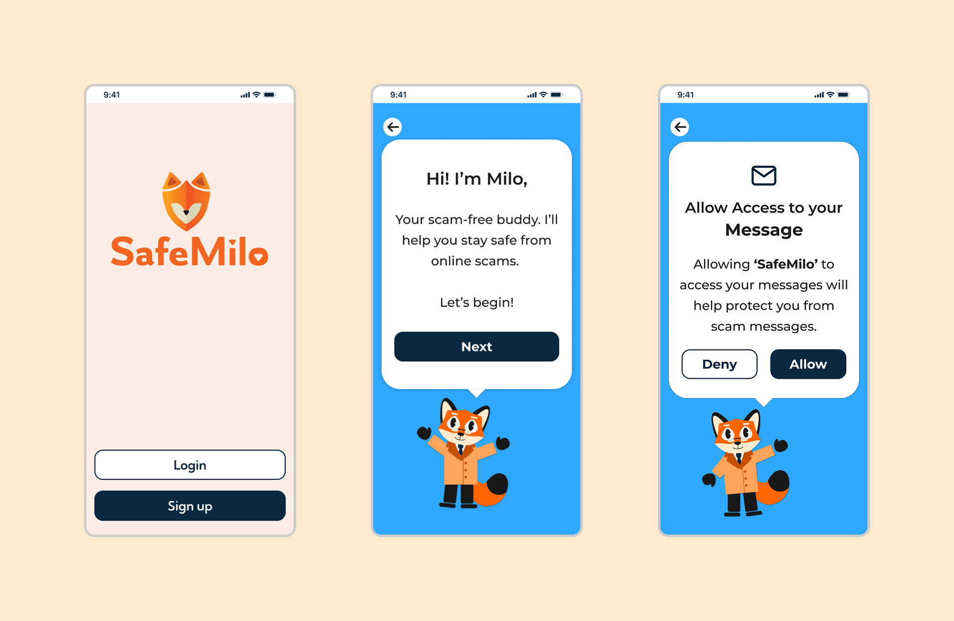 Safemilo Onboarding Screens